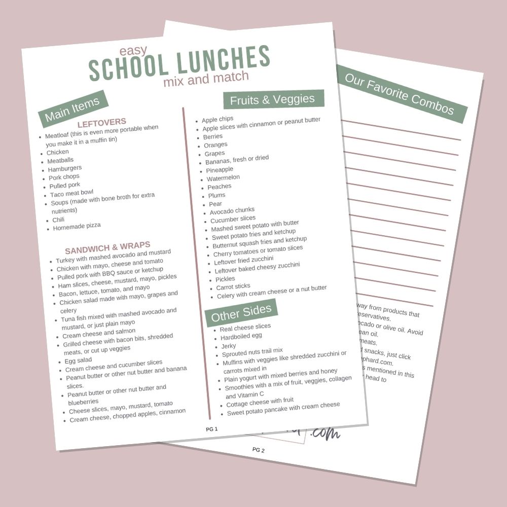 Easy and healthy school lunch ideas with printable lunch list
