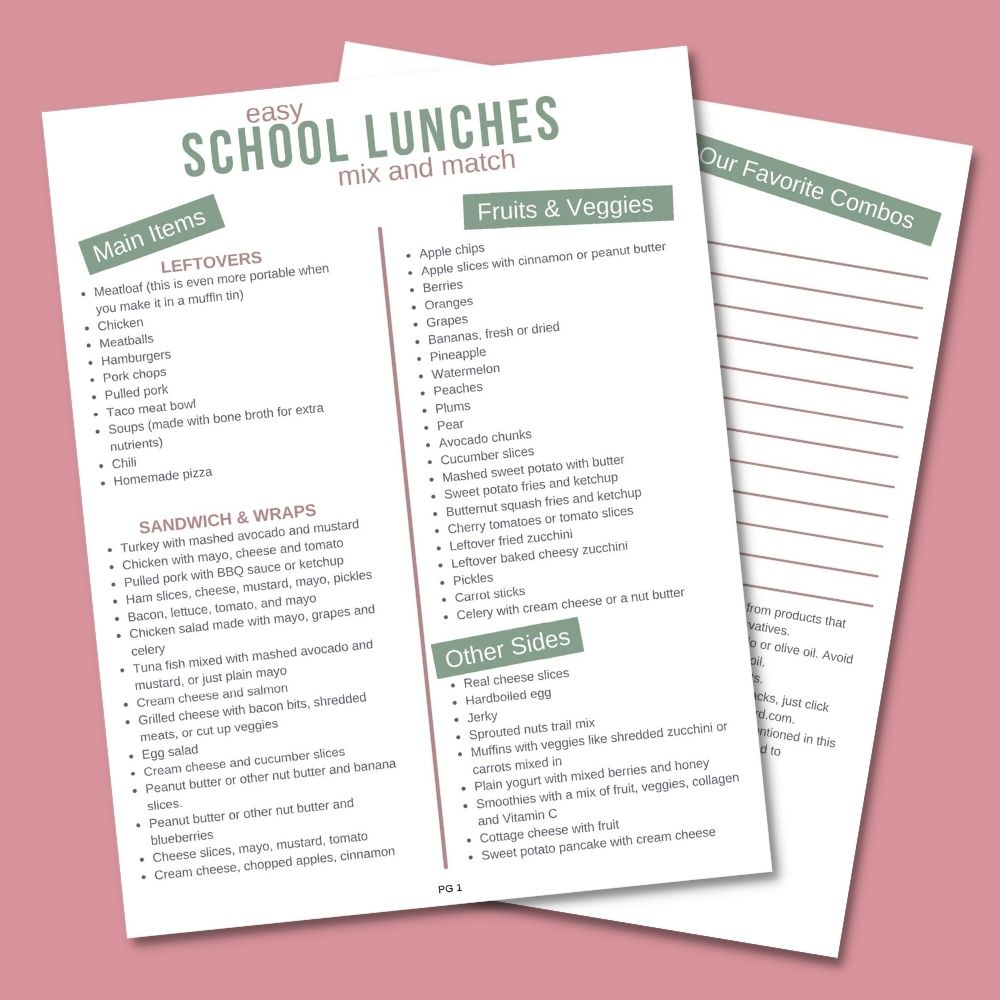 Easy school lunches, health school lunch options